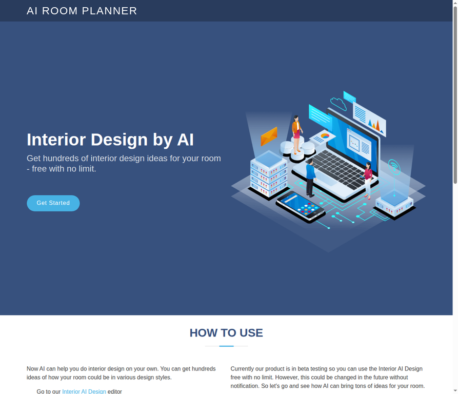 AI Room Planner homepage screenshot