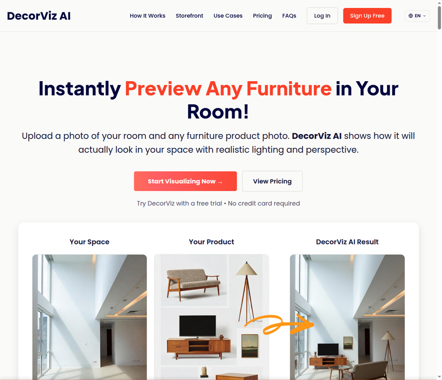 DecorViz.ai homepage screenshot