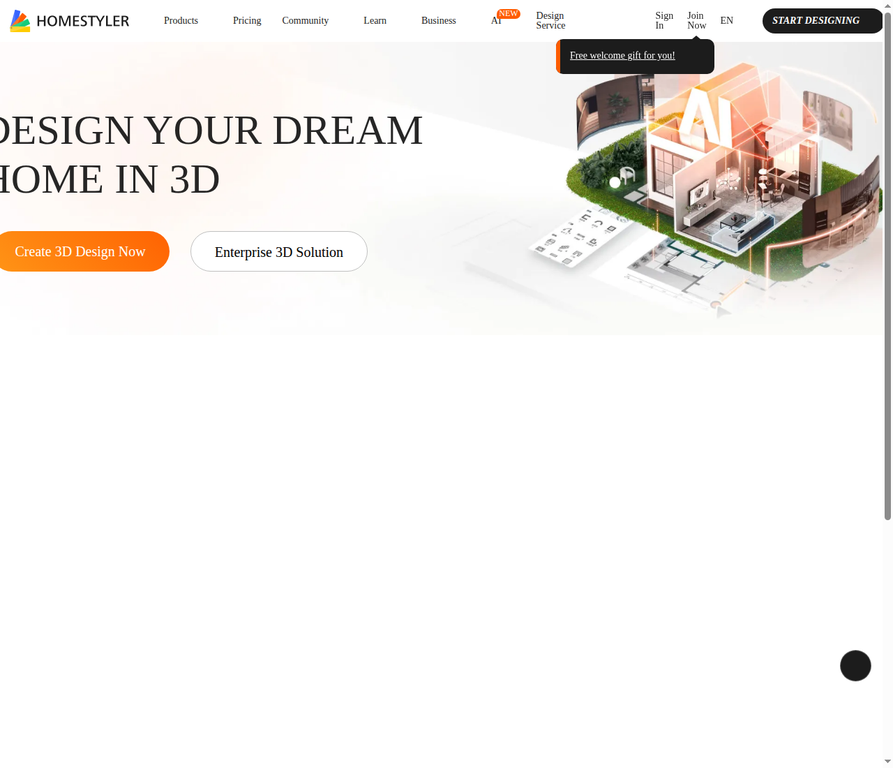 Homestyler homepage screenshot