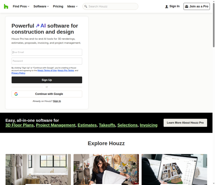 Houzz homepage screenshot