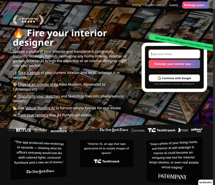 Interior AI homepage screenshot