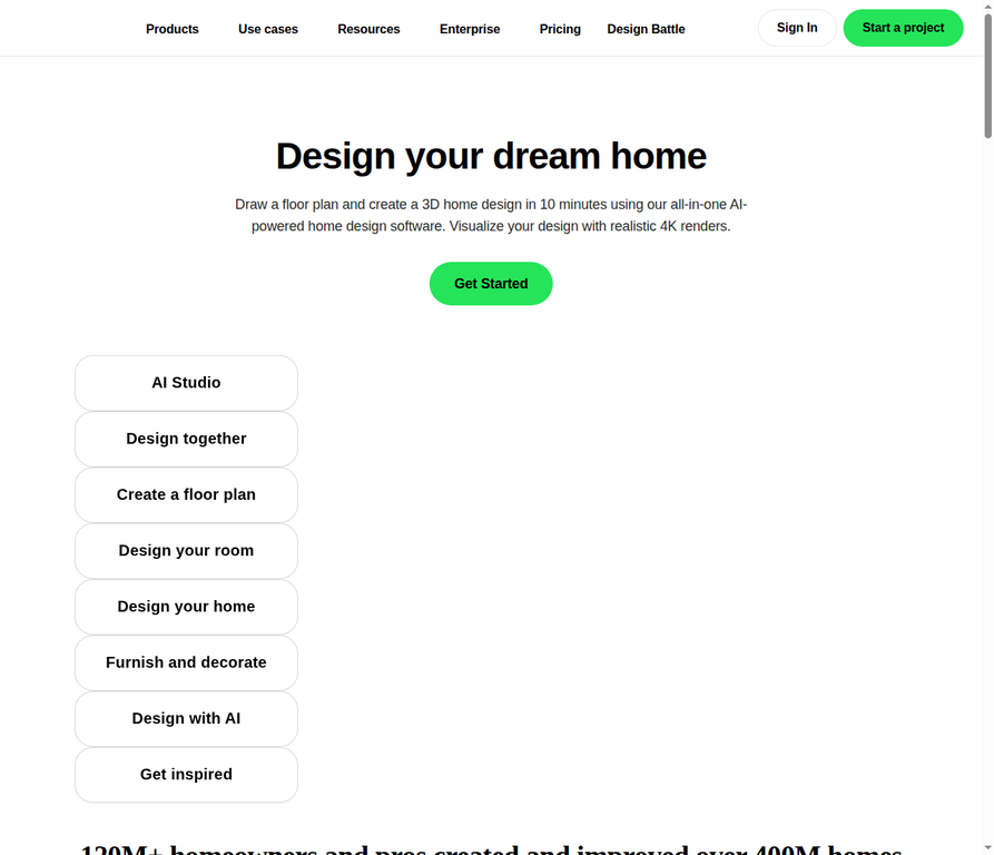 Planner 5D homepage screenshot