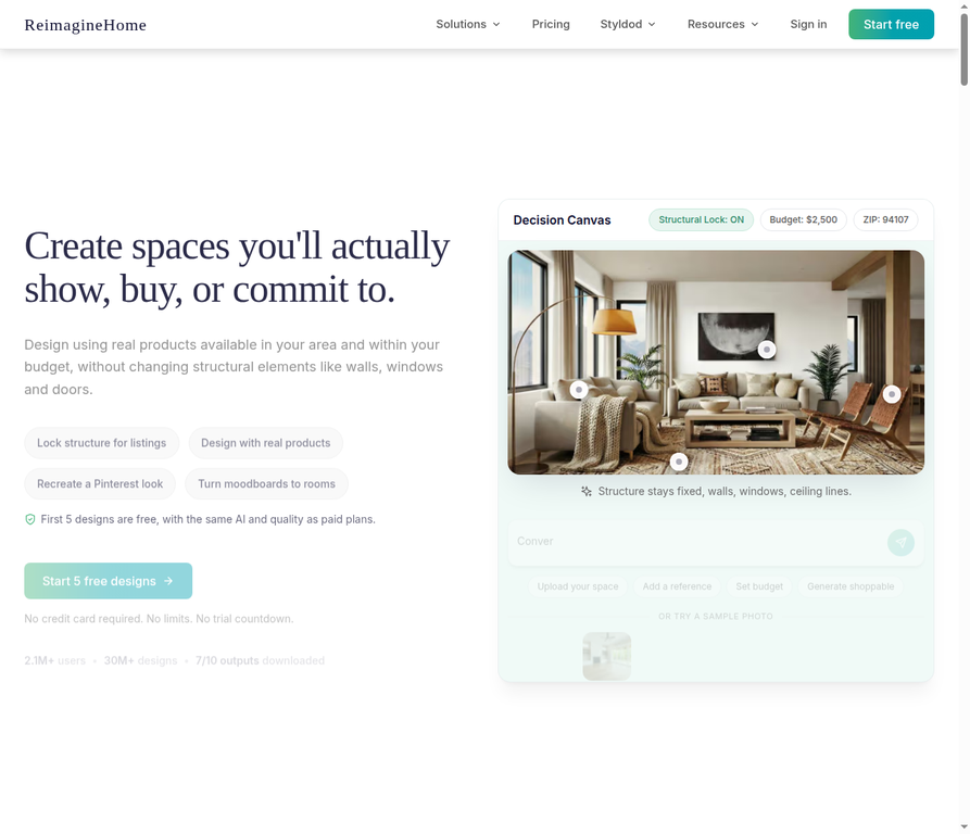 REimagineHome homepage screenshot